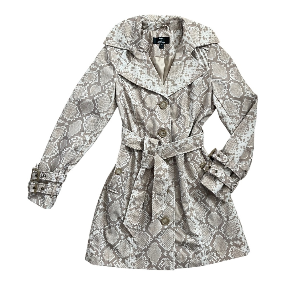 Dennis by Dennis Basso Python Snake Print Vinyl Trench Coat Satin